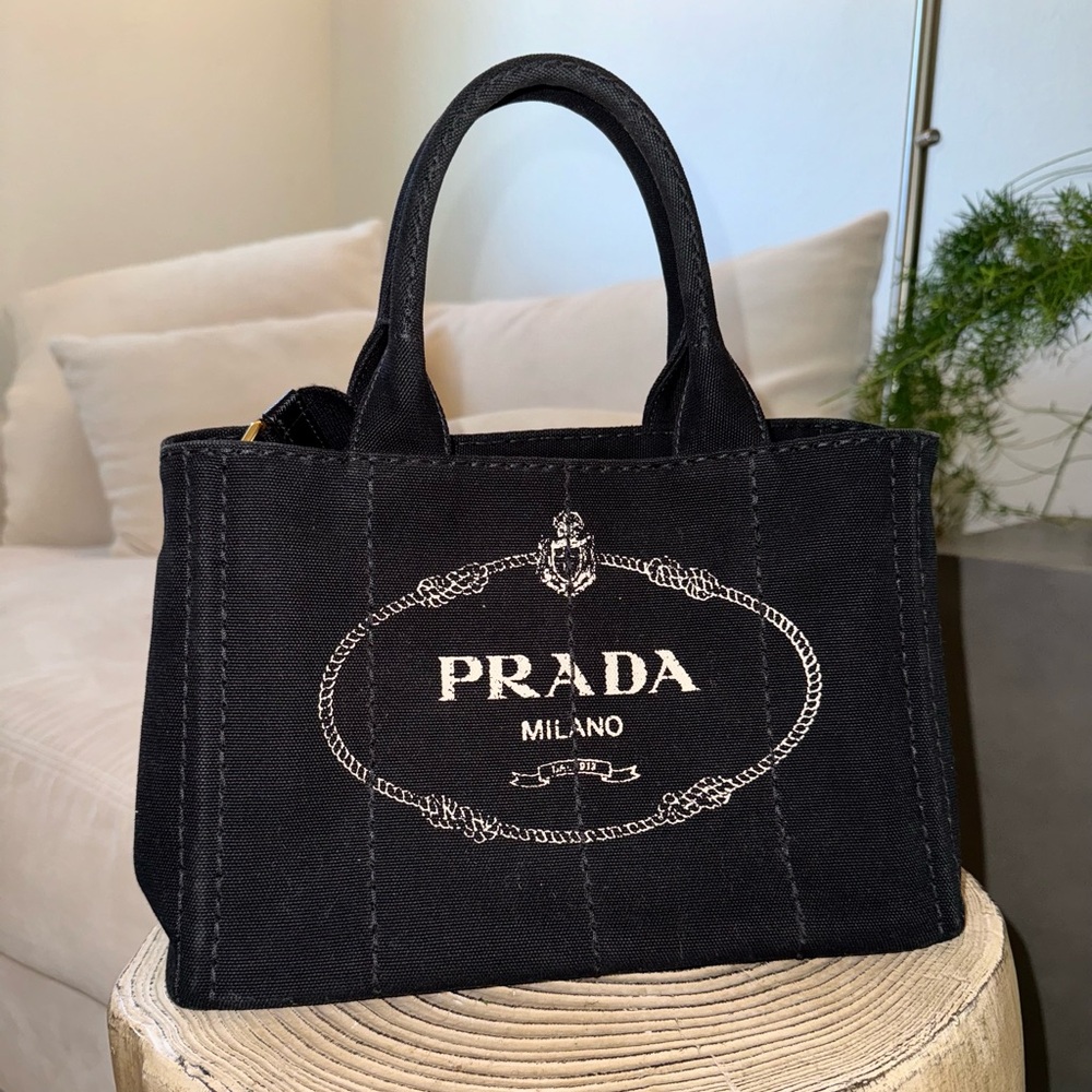Prada Canapa Convertible Tote Canvas in Black